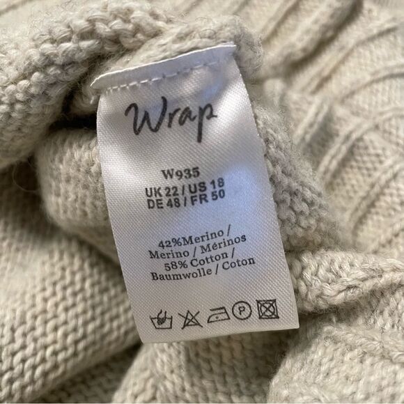 WRAP Designed in London Heather Gray Merino Wool Sweater/Poncho Sz-US18 - Picture 9 of 14
